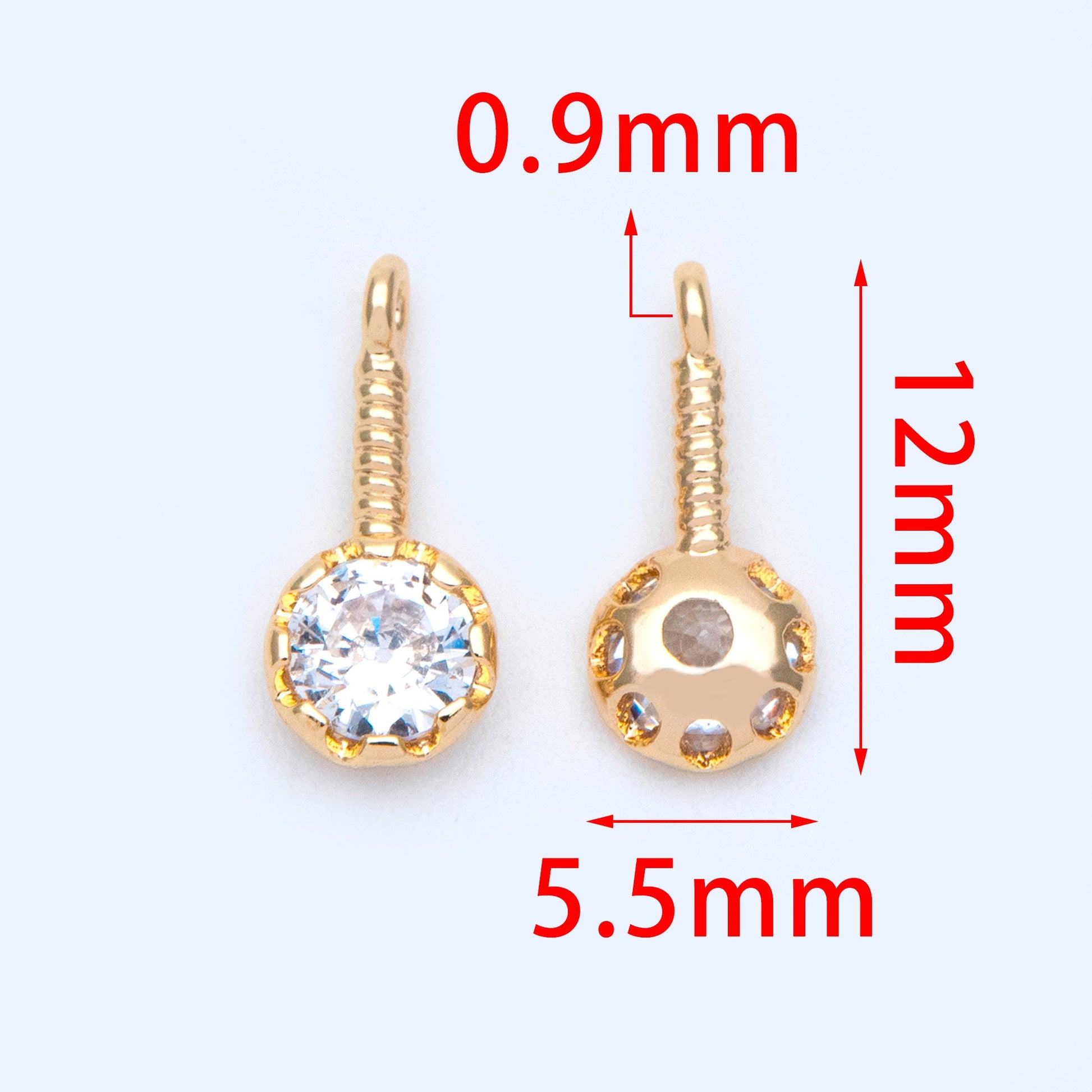 10pcs Cubic Zirconia Round Drop Charms 12x5.5mm, CZ Bar Charm, Gold plated Brass Charm (GB-1098)