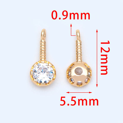 10pcs Cubic Zirconia Round Drop Charms 12x5.5mm, CZ Bar Charm, Gold plated Brass Charm (GB-1098)