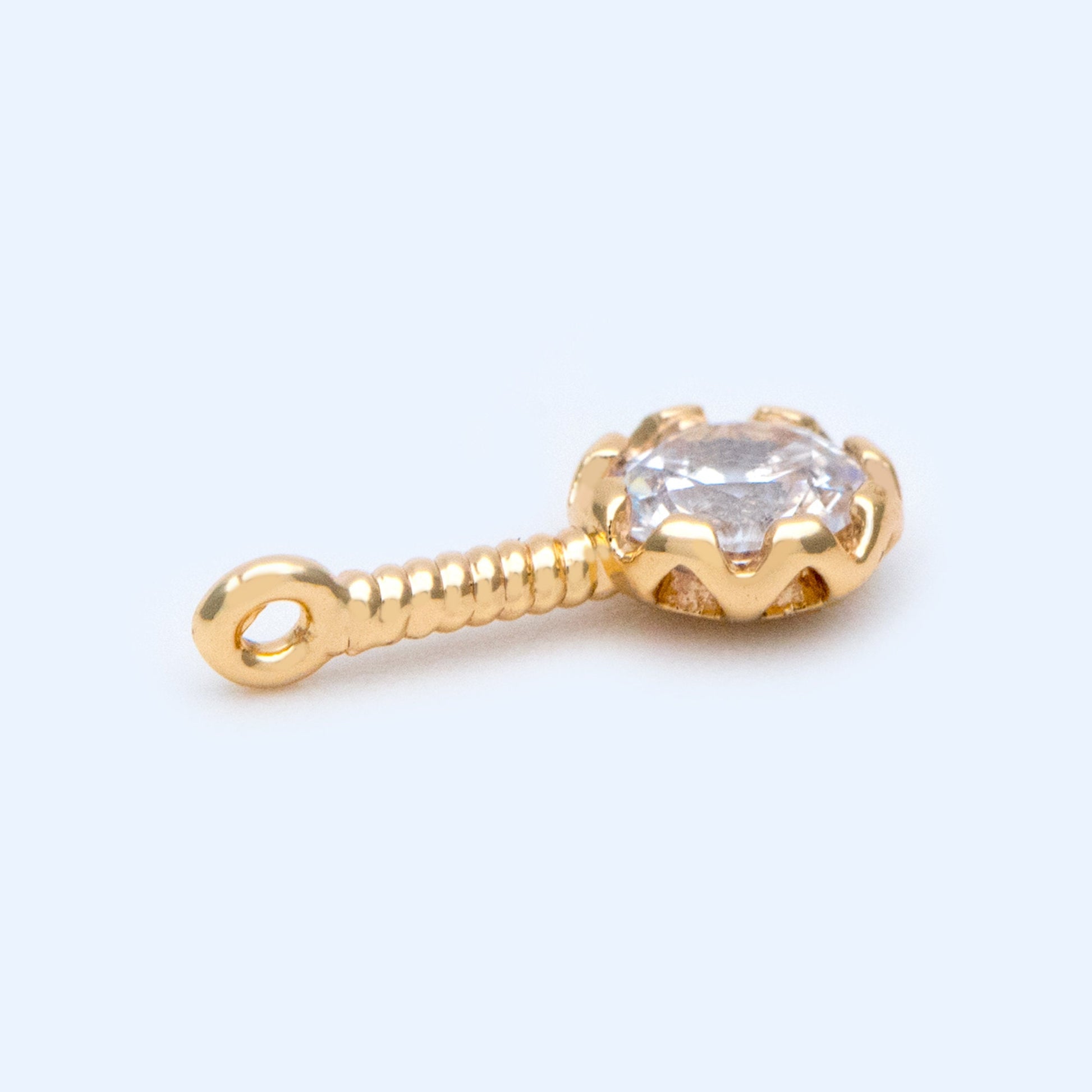 10pcs Cubic Zirconia Round Drop Charms 12x5.5mm, CZ Bar Charm, Gold plated Brass Charm (GB-1098)