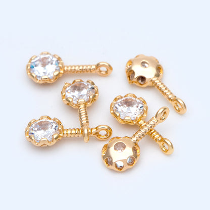 10pcs Cubic Zirconia Round Drop Charms 12x5.5mm, CZ Bar Charm, Gold plated Brass Charm (GB-1098)