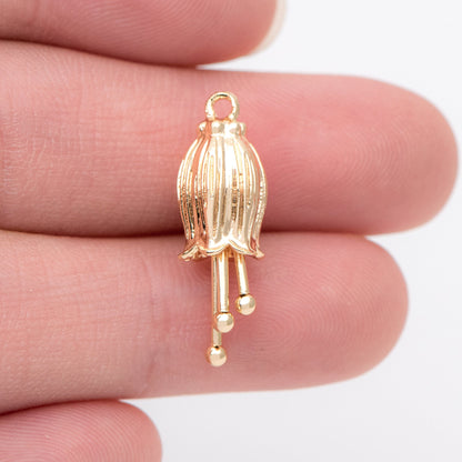 10pcs Gold/ Silver Flower Charms, 23x7mm,Real Gold/ Rhodium plated Brass, Floral Pendants (GB-1103-D)