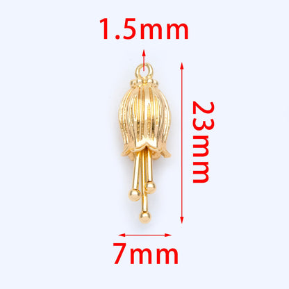 10pcs Gold/ Silver Flower Charms, 23x7mm,Real Gold/ Rhodium plated Brass, Floral Pendants (GB-1103)