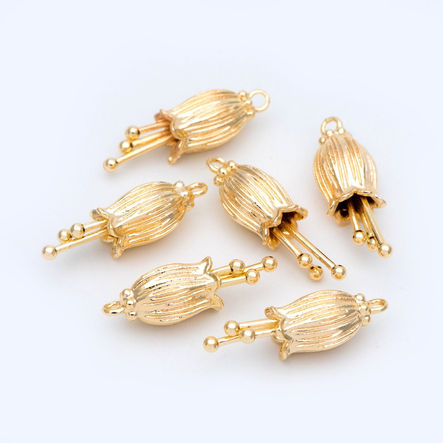 10pcs Gold/ Silver Flower Charms, 23x7mm,Real Gold/ Rhodium plated Brass, Floral Pendants (GB-1103)
