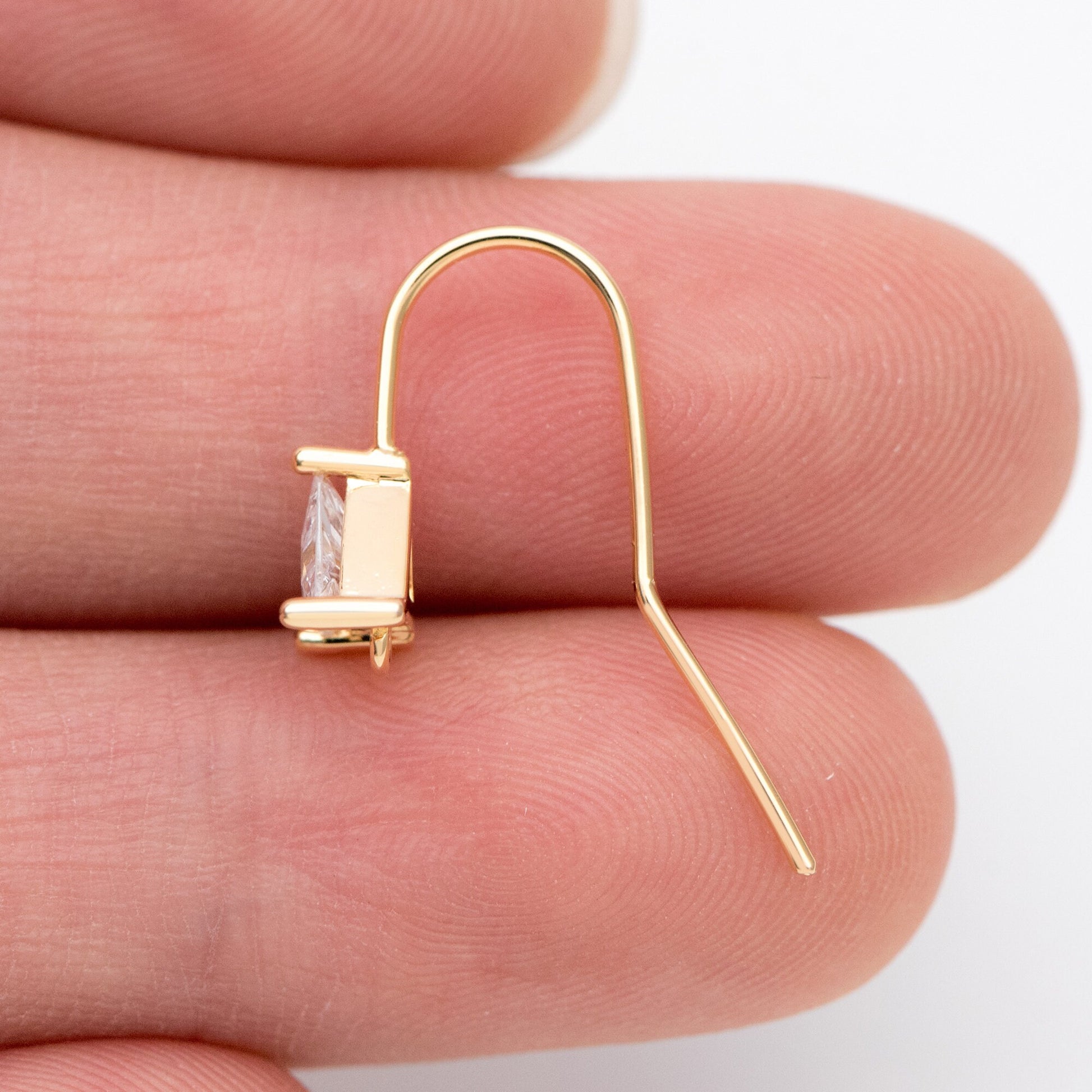 10pcs Gold CZ Pave Triangle Earring Hooks: 18K Gold Plated Brass Earwires, 21mm (GB-1125-E)