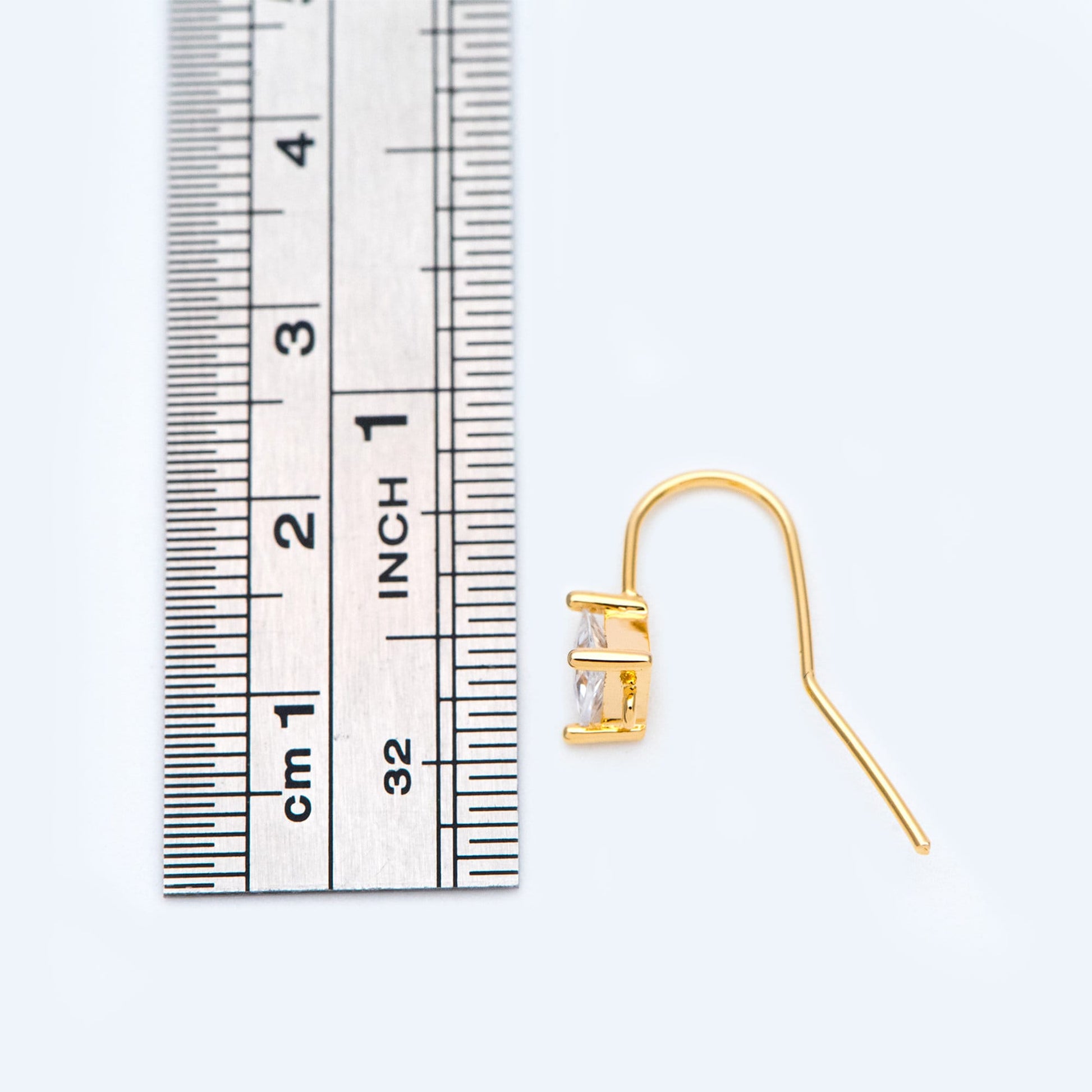 10pcs Gold CZ Pave Triangle Earring Hooks: 18K Gold Plated Brass Earwires, 21mm (GB-1125-E)