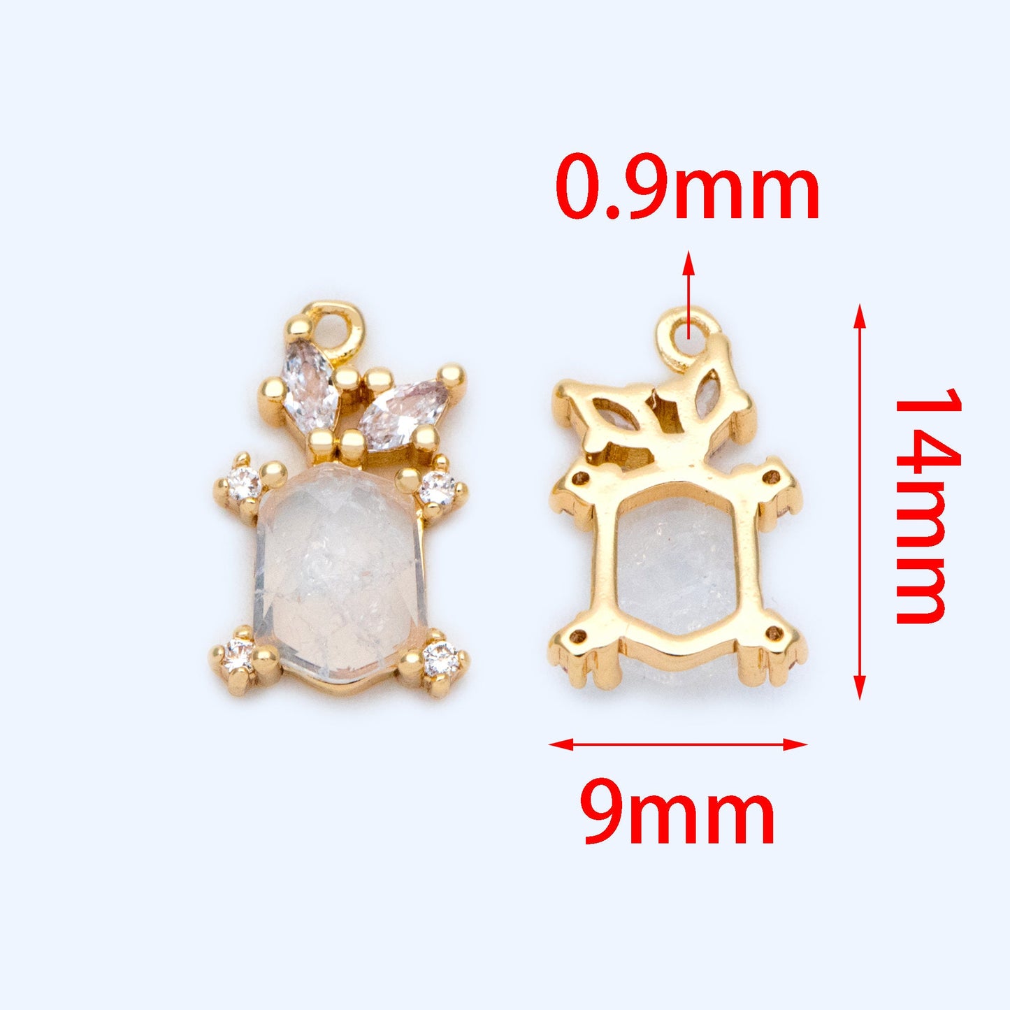 4pcs Crystal Rectangle Charms 14x9mm, 18K Gold plated Brass, Geometric Rhinestone Pendants (GB-1242)