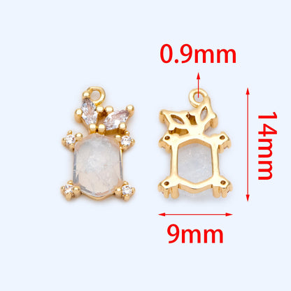 4pcs Crystal Rectangle Charms 14x9mm, 18K Gold plated Brass, Geometric Rhinestone Pendants (GB-1242)