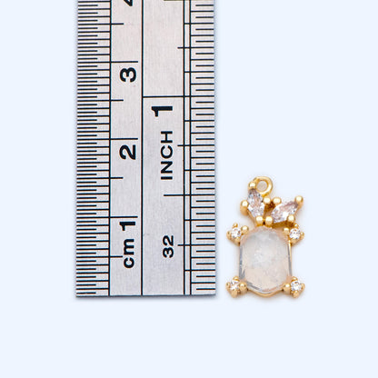 4pcs Crystal Rectangle Charms 14x9mm, 18K Gold plated Brass, Geometric Rhinestone Pendants (GB-1242)