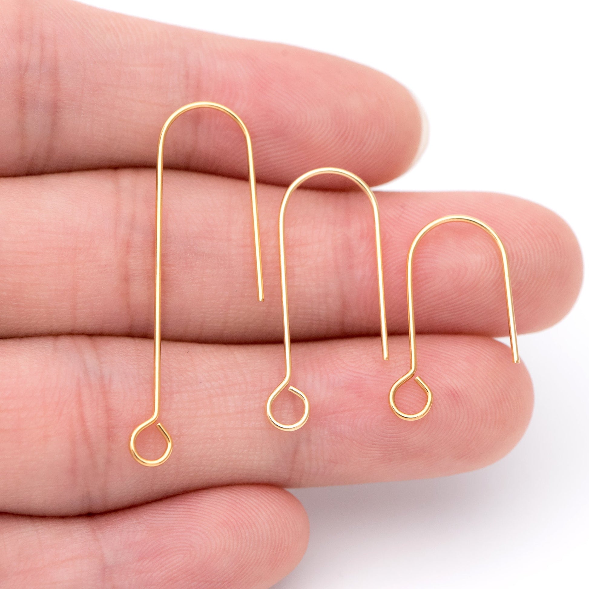 20pcs Gold/ Silver tone Ear Hooks 20/ 26/ 36mm, Gold/ Rhodium plated Brass Simple Earwires, DIY Earring Components Wholesale (GB-1253)