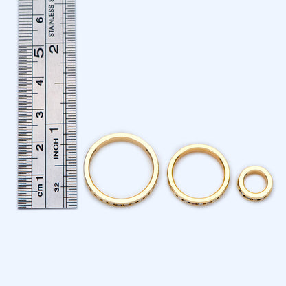 4pcs Gold Plated Ring Charms: CZ Pave Geometric Circle Pendants, 10/ 18/ 20mm, (GB-1254)