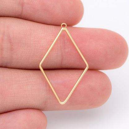 10pcs Gold Rhombus Link Charms 28x17mm, 18K Gold plated Brass, Geometric Diamond Hoop Pendants (GB-368-D)