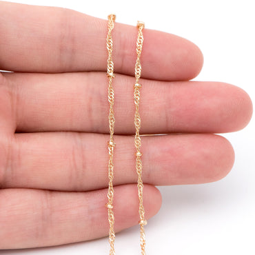 Satellite Chains Wholesale, 1.8mm Twisted Chain with 2.5mm Beads, Gold plated Brass Findings (#LK-357)/ 1 Meter=3.3 ft