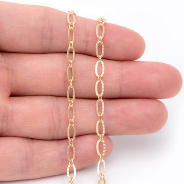 Flat Oval Cable Chains 3.7x6mm, 18K Gold plated on Brass, Craft DIY Jewelry Chain Wholesale (#LK-359)/ 1 Meter=3.3 ft