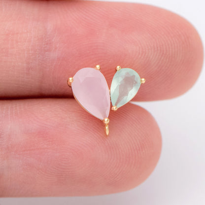 4pcs Rhinestone Teardrop Earring Posts 11x10mm, 18K Gold Plated Brass, Crystal Stud Earrings (#GB-1258)