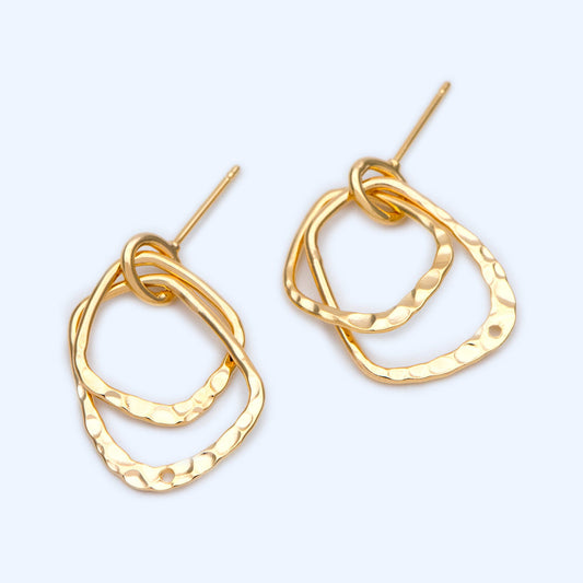10pcs Hammered Ear Posts, 18K Gold/ Rhodium plated Brass, Geometric Hoop Stud Earring Findings (GB-1260)