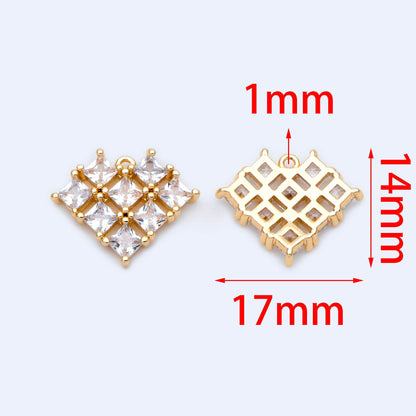 4pcs CZ pave Gold Heart Charms 14x17mm, Gold Plated Brass Heart Pendants (GB-2782-K)
