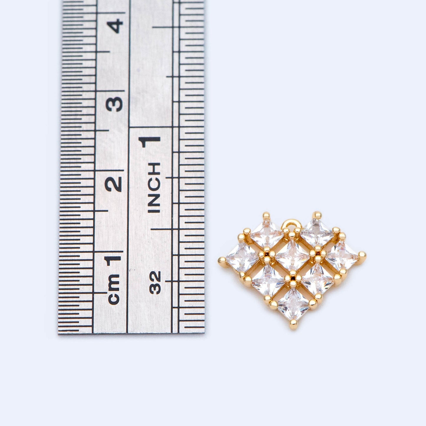 4pcs CZ pave Gold Heart Charms 14x17mm, Gold Plated Brass Heart Pendants (GB-2782-K)