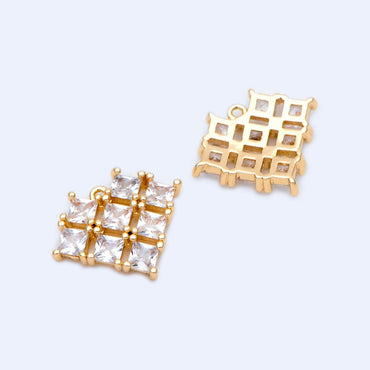 4pcs CZ pave Gold Heart Charms 14x17mm, Gold Plated Brass Heart Pendants (GB-2782-K)