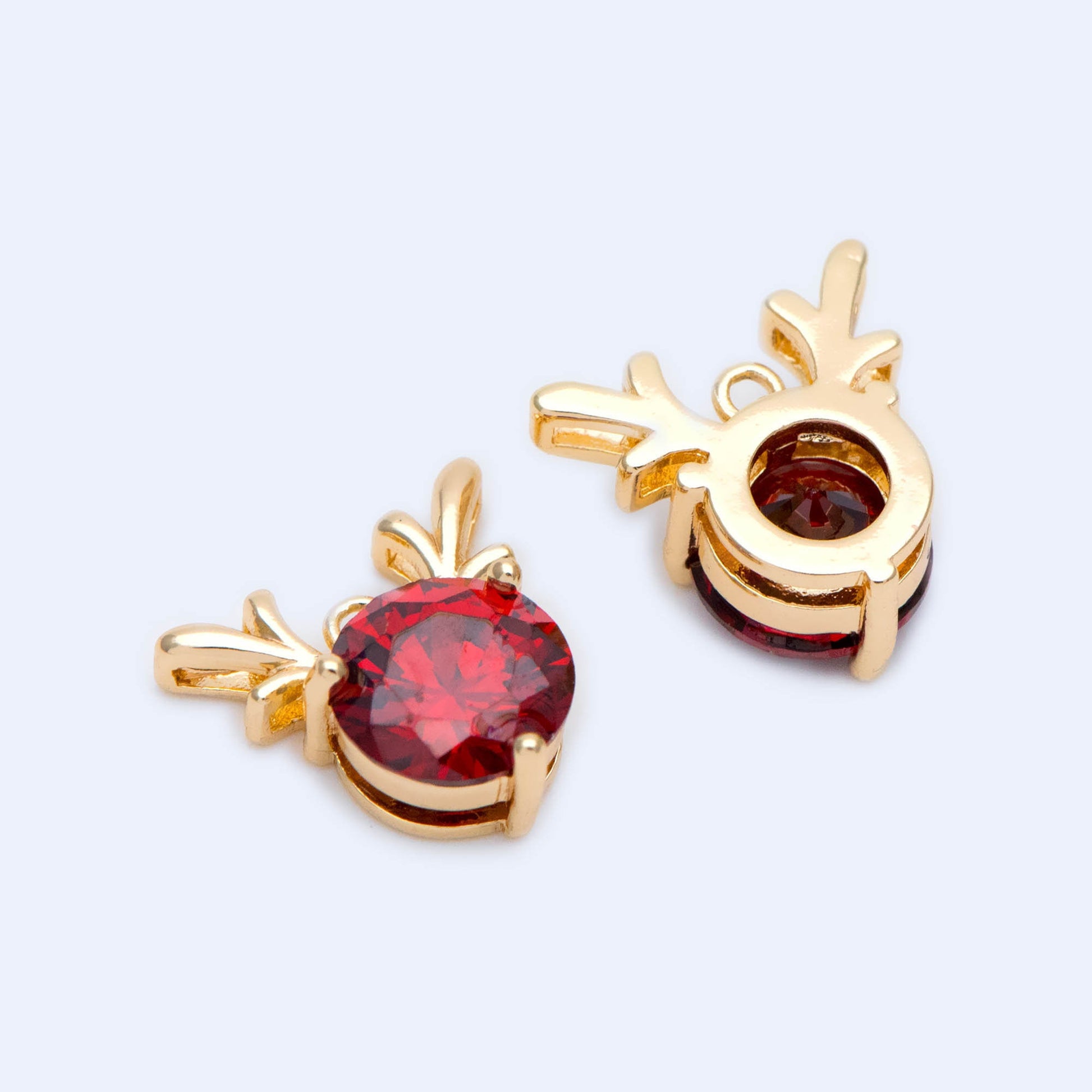 4pcs CZ Pave Deer Head Charms 13mm, 18K Gold Plated Brass, Reindeer Pendants for Christmas (GB-713-I)