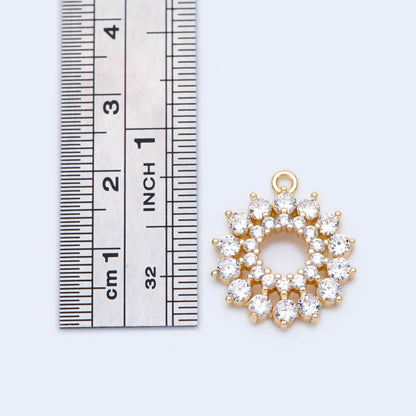 4pcs Gold CZ Flower Charms 20x17mm, Real Gold plated Brass, Clear Rhinestone Pendants (GB-3579-G)