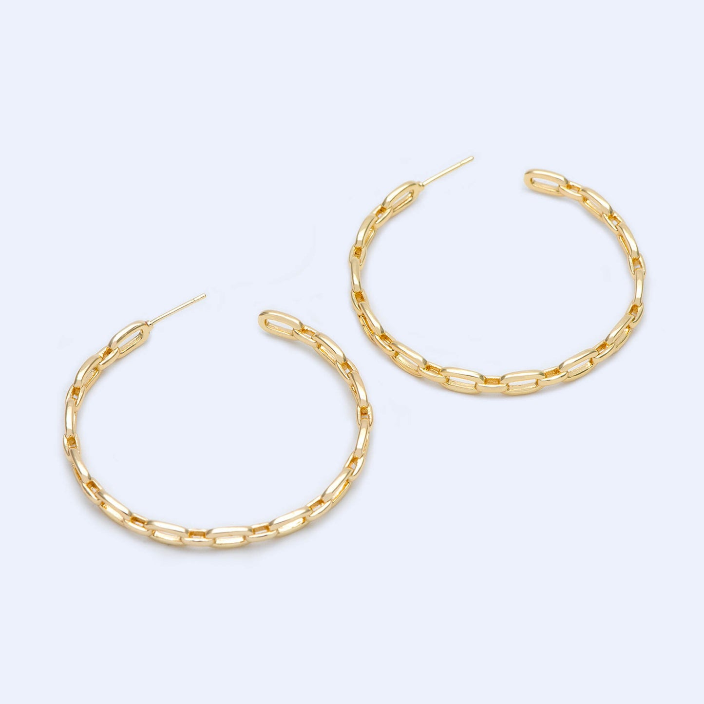 4pcs Gold Earring Posts 30/ 45mm, Geometric Round Ring Stud Earring, Circle Link Chain Ear Findings (GB-1167)