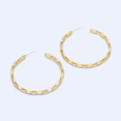 4pcs Gold Earring Posts 30/ 45mm, Geometric Round Ring Stud Earring, Circle Link Chain Ear Findings (GB-1167)