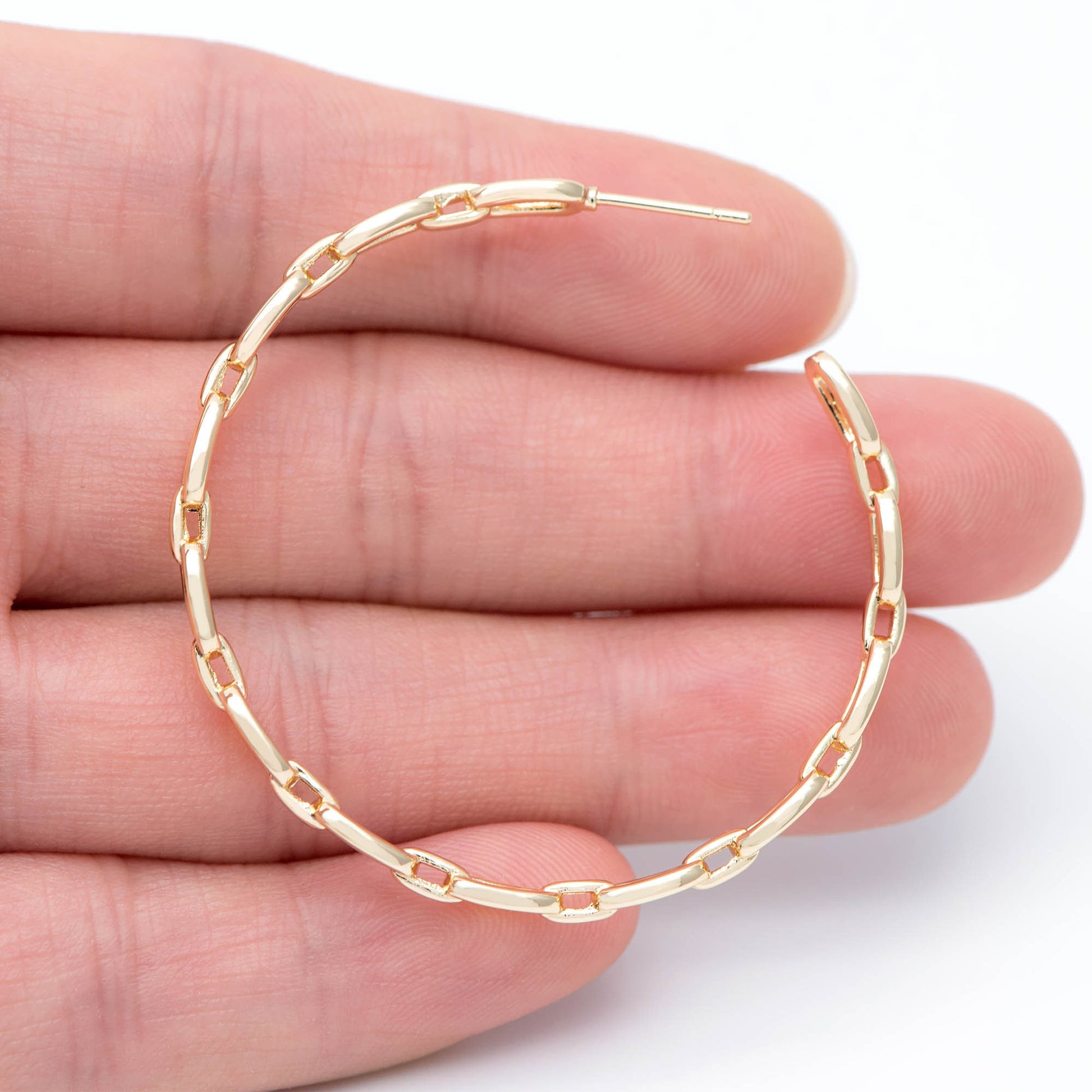 4pcs Gold Earring Posts 30/ 45mm, Geometric Round Ring Stud Earring, Circle Link Chain Ear Findings (GB-1167)