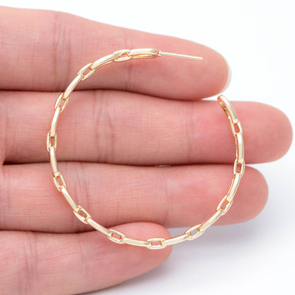 4pcs Gold Earring Posts 30/ 45mm, Geometric Round Ring Stud Earring, Circle Link Chain Ear Findings (GB-1167)