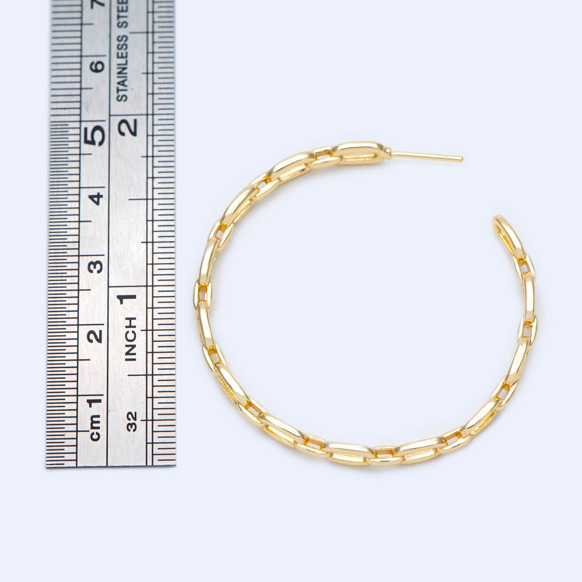 4pcs Gold Earring Posts 30/ 45mm, Geometric Round Ring Stud Earring, Circle Link Chain Ear Findings (GB-1167)