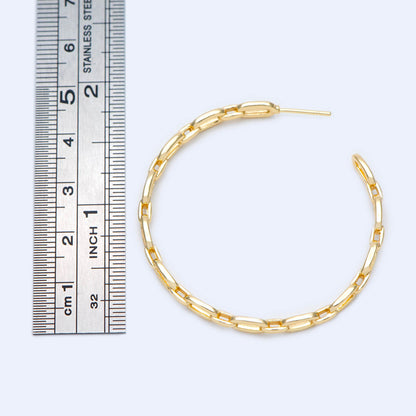 4pcs Gold Earring Posts 30/ 45mm, Geometric Round Ring Stud Earring, Circle Link Chain Ear Findings (GB-1167)