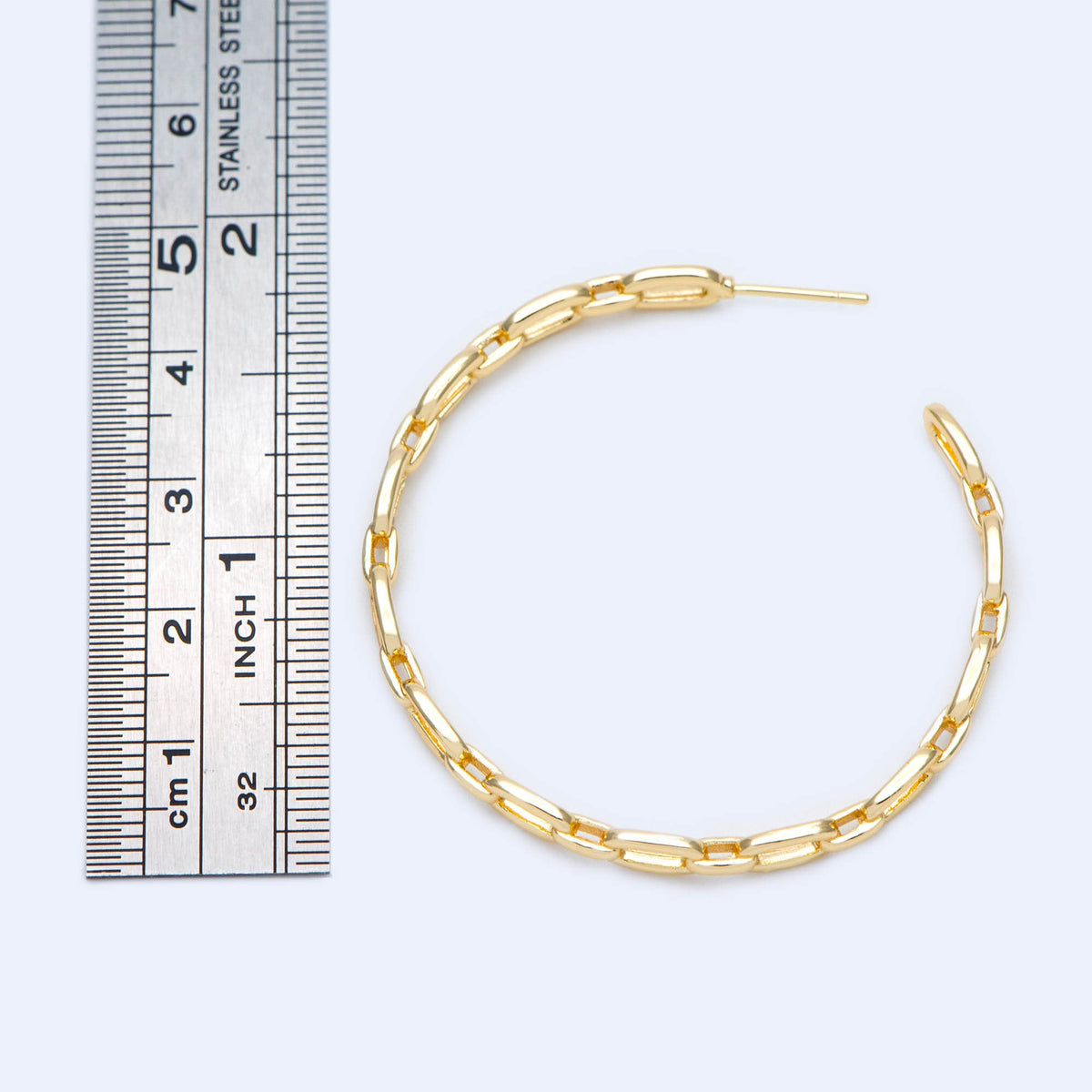 4pcs Gold Earring Posts 30/ 45mm, Geometric Round Ring Stud Earring, Circle Link Chain Ear Findings (GB-1167)