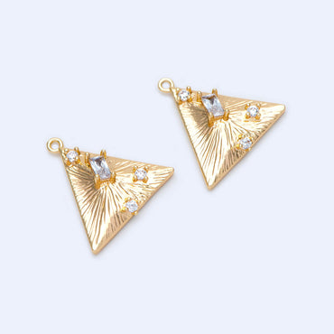 10pcs CZ pave Gold Triangle Charms 16x15.5mm, Geometric Earring Pendants (GB-1165)