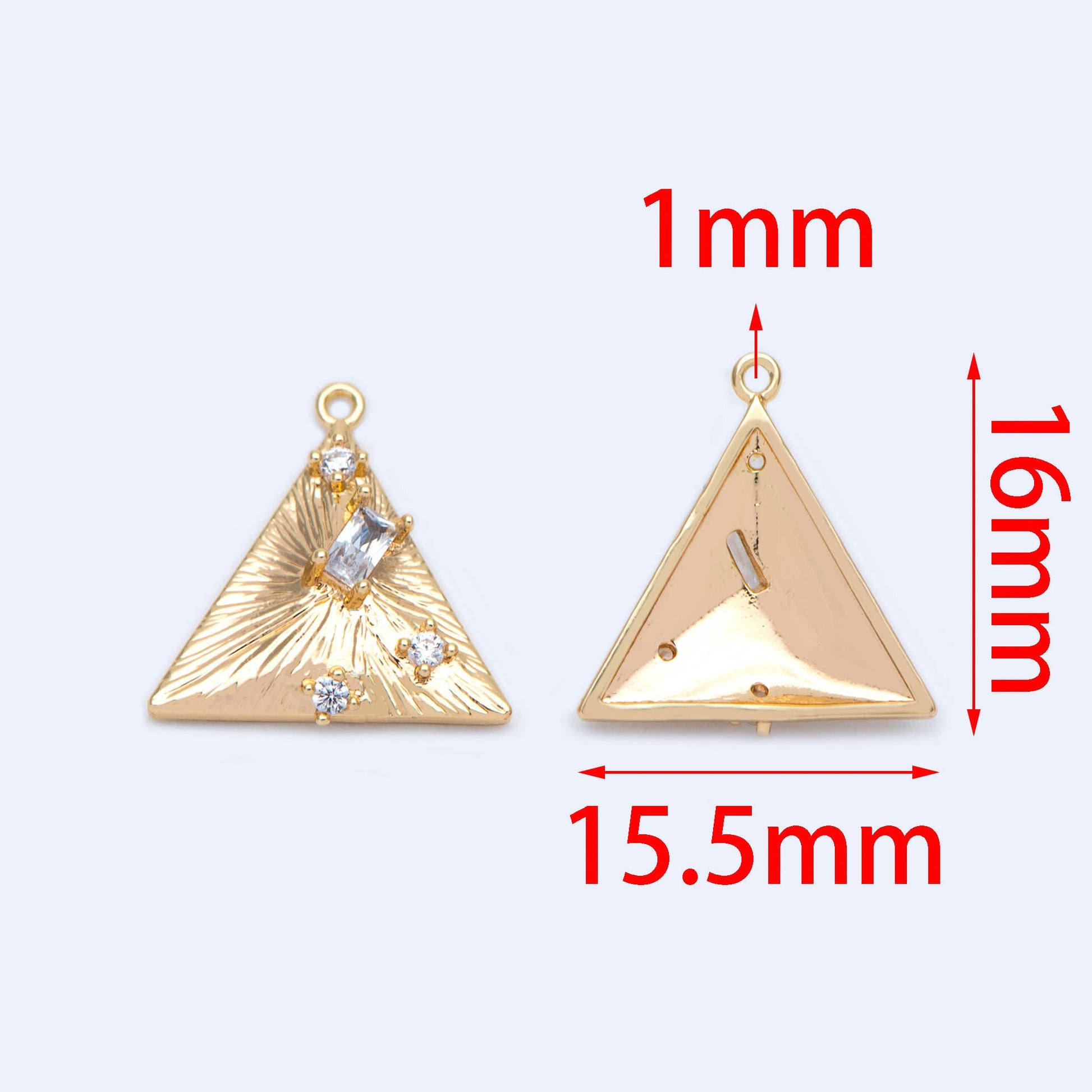 10pcs CZ pave Gold Triangle Charms 16x15.5mm, Geometric Earring Pendants (GB-1165)