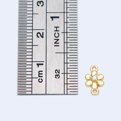 10pcs CZ Pave Gold flower Charm Connectors 9x5mm, 18K Gold plated Brass (GB-3780-A)