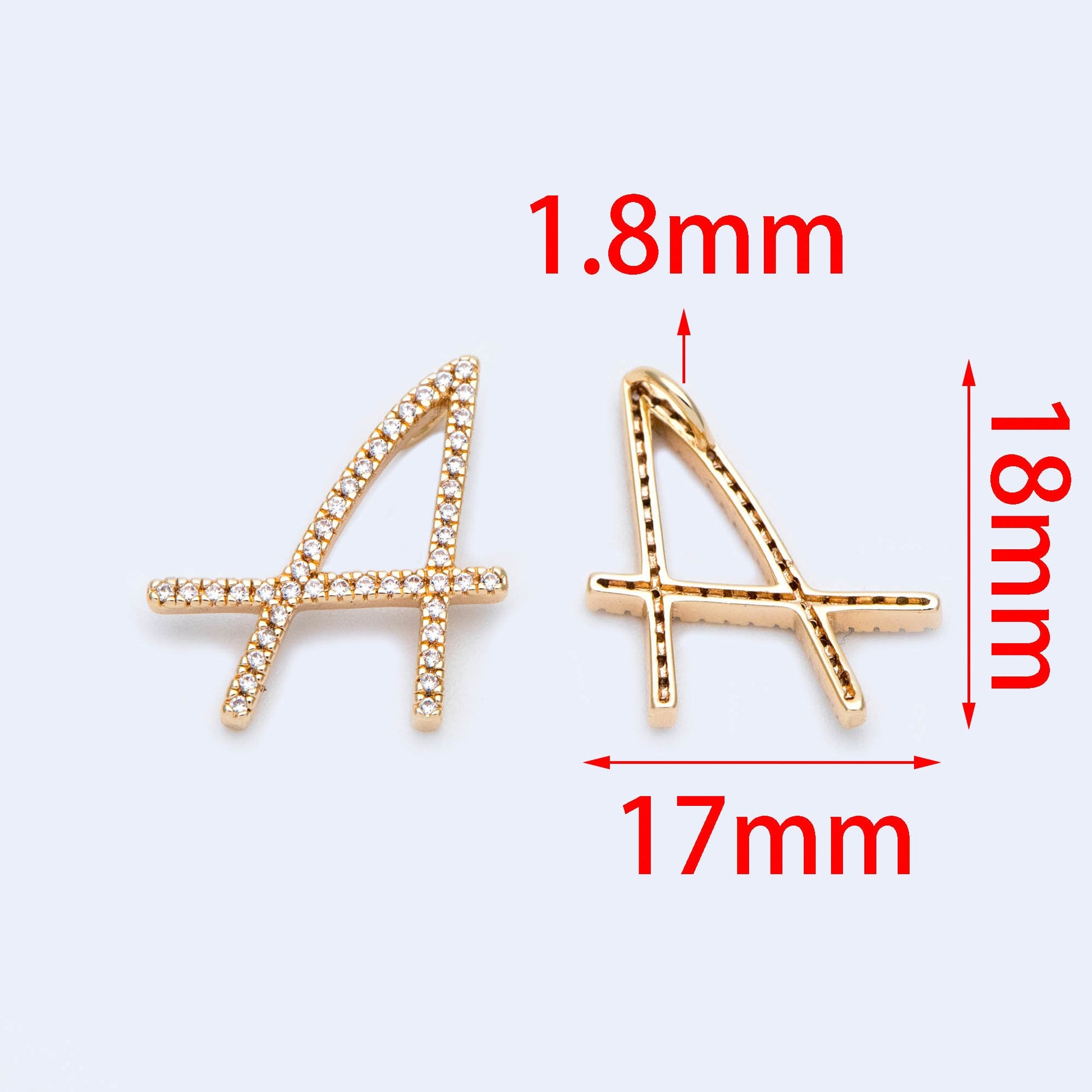 CZ Pave Gold Alphabet Pendants, 18K Gold plated Brass, Personalized Initial Charms, English Letter in Cursive, You Choose Letter (GB-1140)