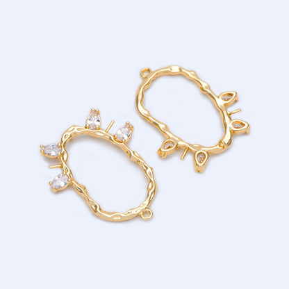 4pcs Gold plated Brass CZ Pave Oval Connectors 31x26mm, Lead Nickel Free (GB-1164)