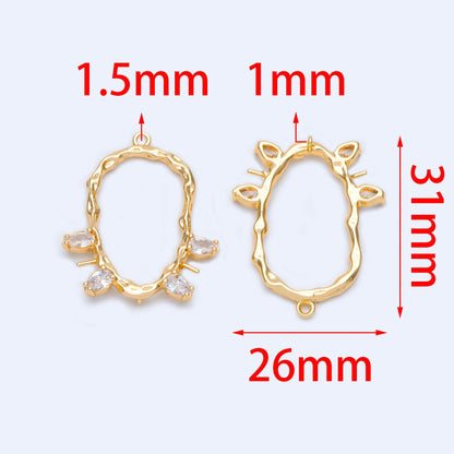 4pcs Gold plated Brass CZ Pave Oval Connectors 31x26mm, Lead Nickel Free (GB-1164)