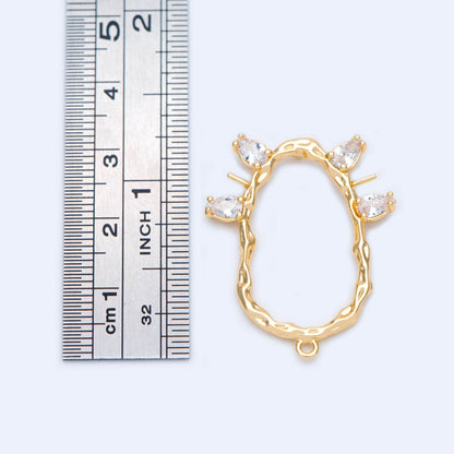 4pcs Gold plated Brass CZ Pave Oval Connectors 31x26mm, Lead Nickel Free (GB-1164)