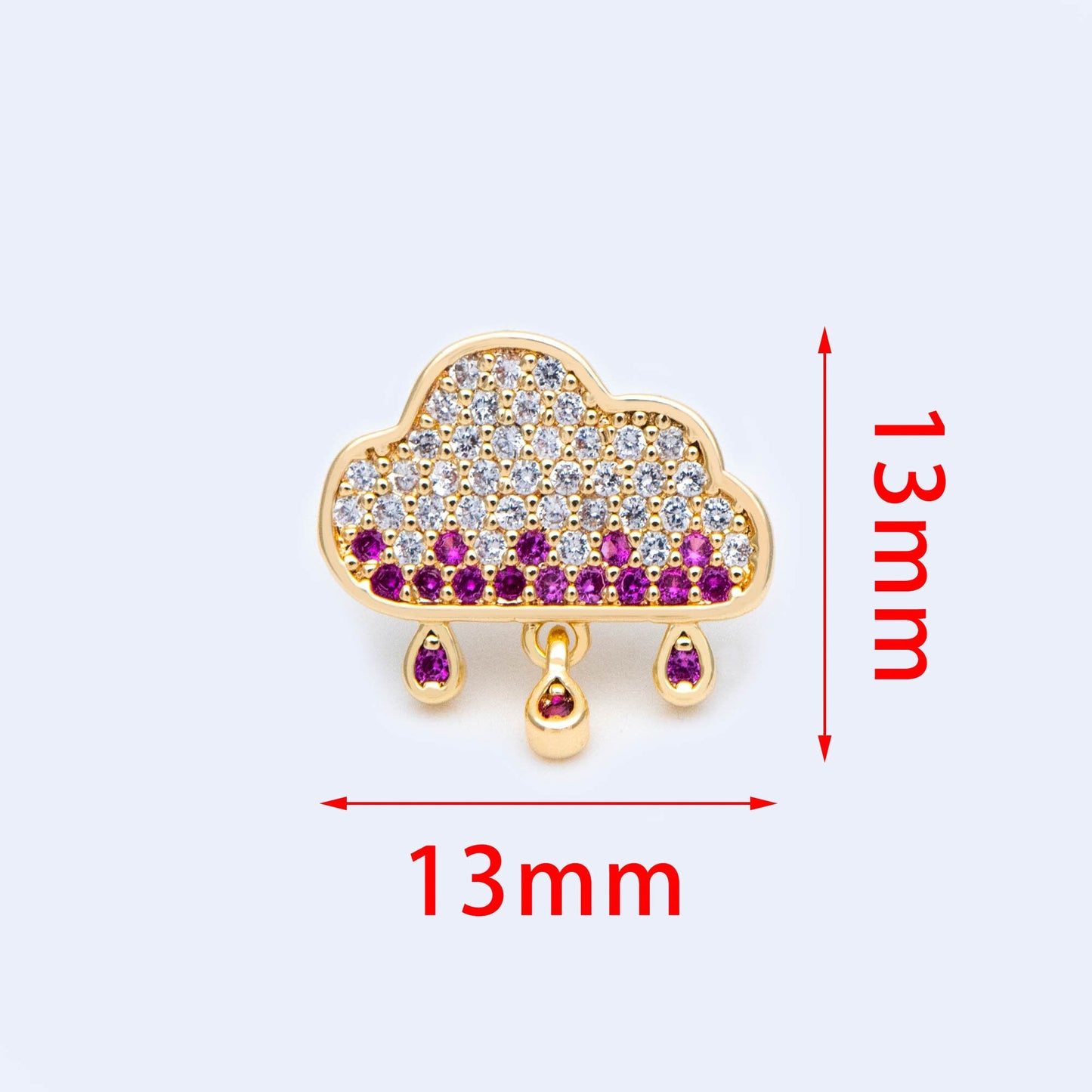 4pcs Rain Cloud Stud Earrings, CZ Pave Gold plated Brass Ear Posts 13mm (#GB-1129)