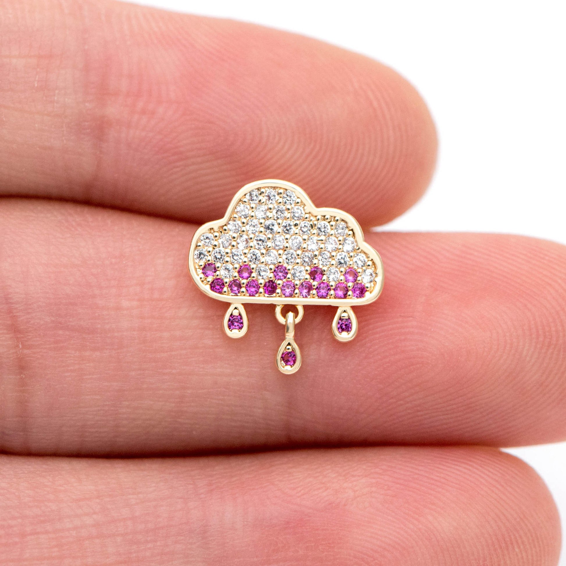 4pcs Rain Cloud Stud Earrings, CZ Pave Gold plated Brass Ear Posts 13mm (#GB-1129)