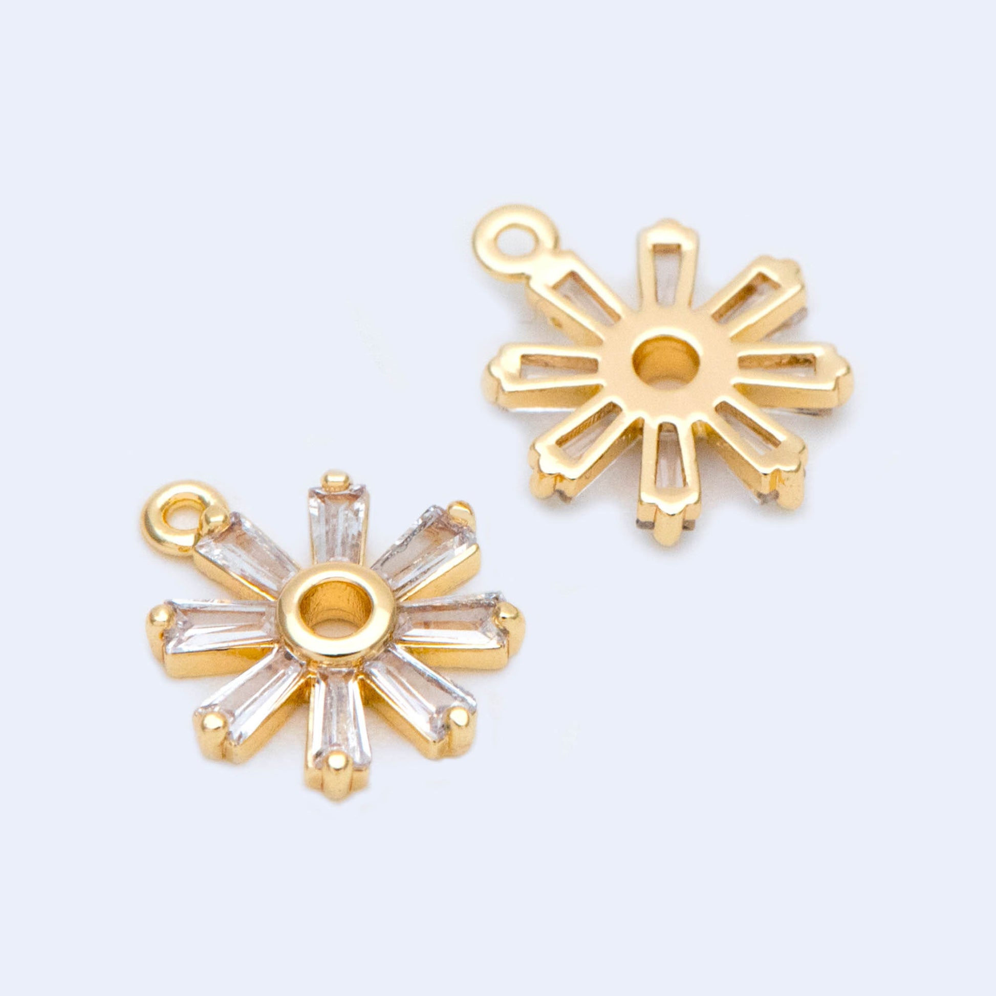10pcs CZ Pave Gold Round flower Charms 12x10mm, 18K Gold plated Brass, Disk Sun Pendants (GB-1144)