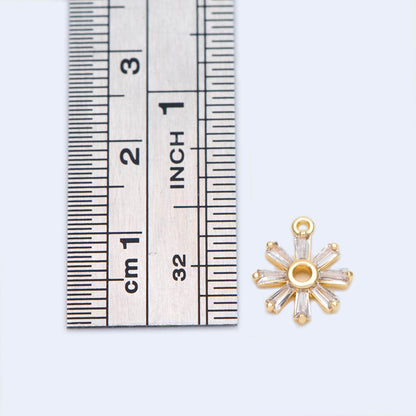 10pcs CZ Pave Gold Round flower Charms 12x10mm, 18K Gold plated Brass, Disk Sun Pendants (GB-1144)
