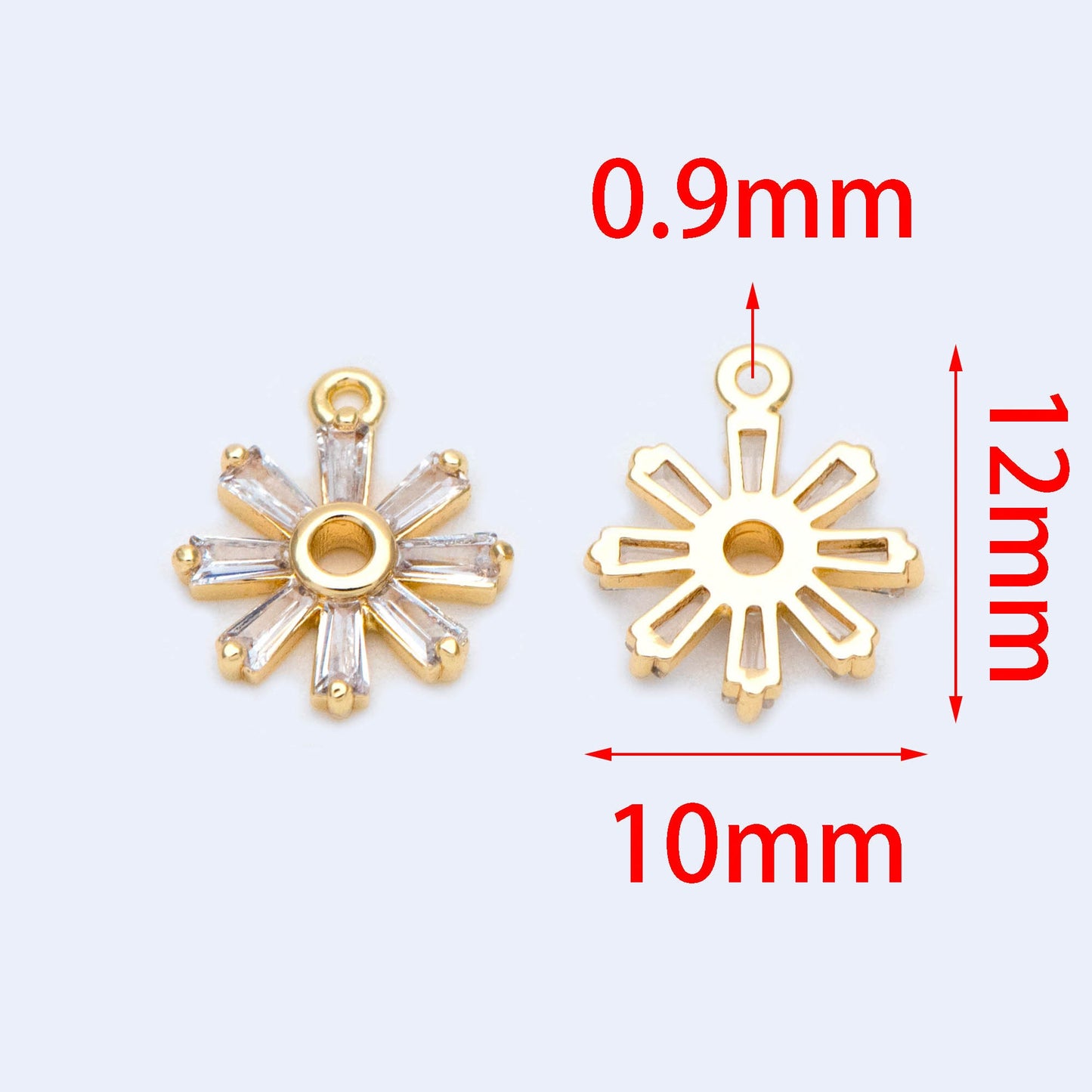 10pcs CZ Pave Gold Round flower Charms 12x10mm, 18K Gold plated Brass, Disk Sun Pendants (GB-1144)