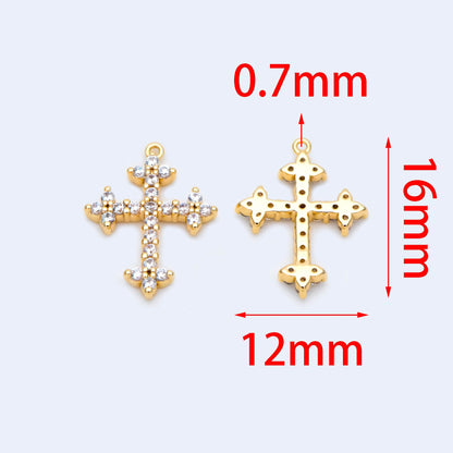 4pcs micro pave Cross Charm,16x12mm, CZ paved Cross Pendants (GB-2731-I)
