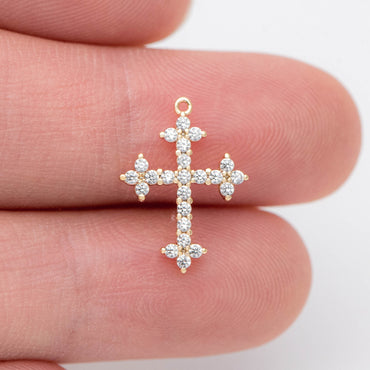 4pcs micro pave Cross Charm,16x12mm, CZ paved Cross Pendants (GB-2731-I)
