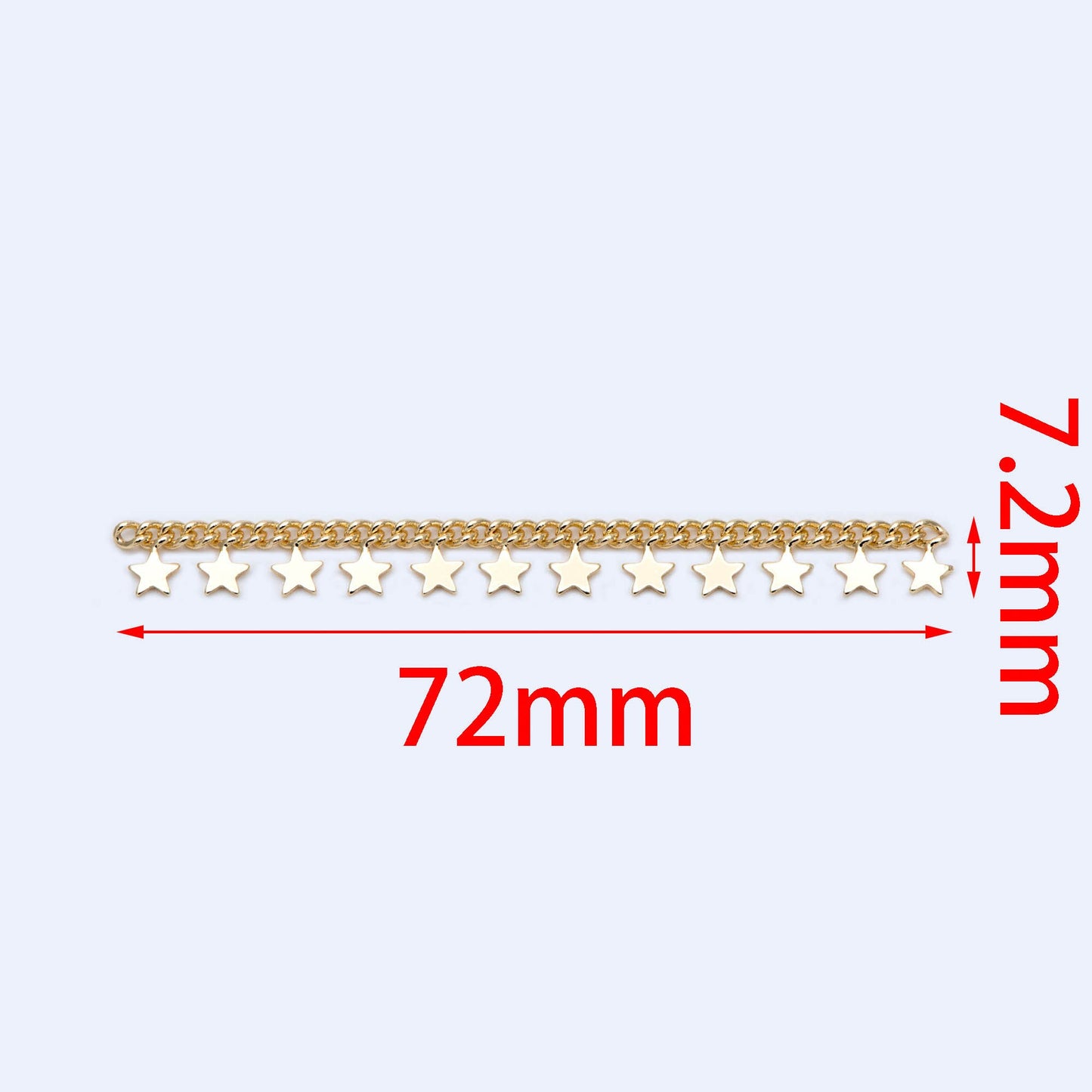 10pcs Gold Curb Chain with Star Charms, 18K Real Gold plated Brass Chain, 72mm Long in Pieces (#GB-1157)