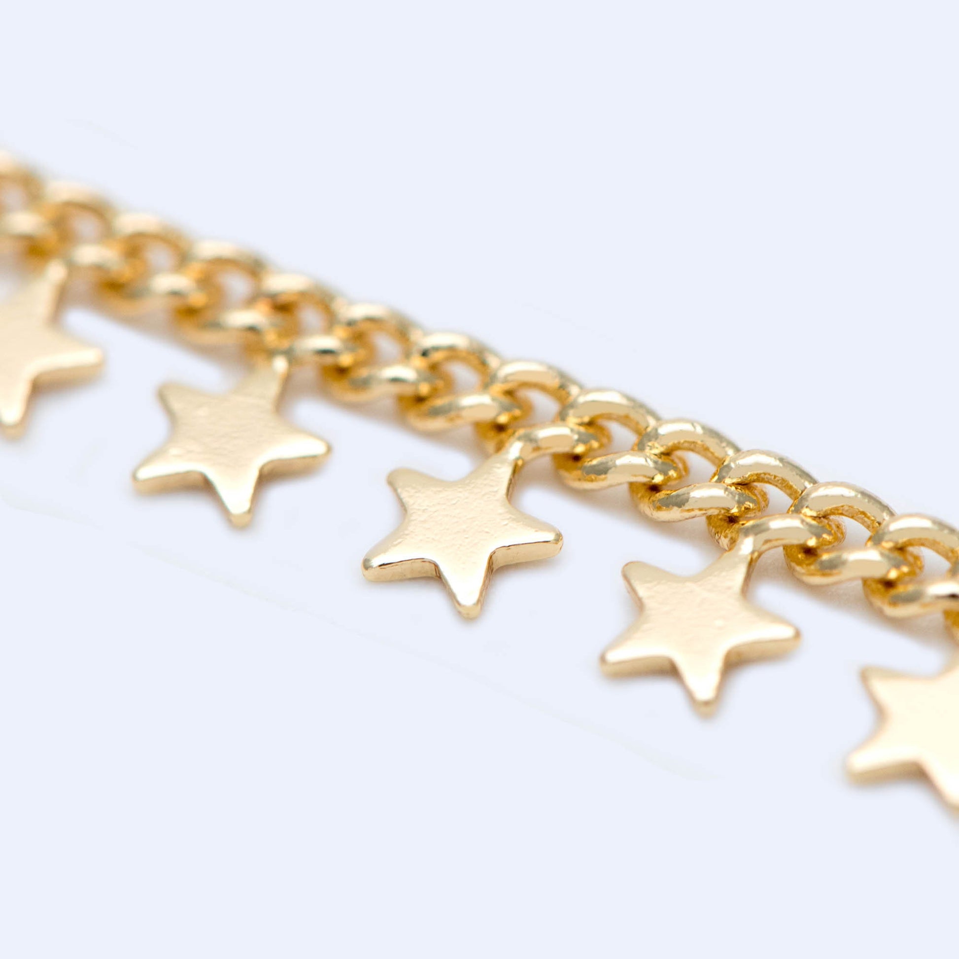 10pcs Gold Curb Chain with Star Charms, 18K Real Gold plated Brass Chain, 72mm Long in Pieces (#GB-1157)