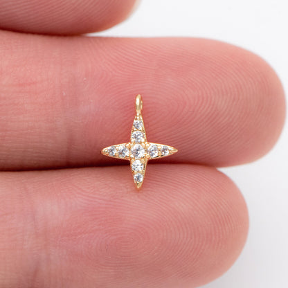 10pcs CZ Pave Gold / Silver Tone Cross Charms 10x8.5mm, 18K Gold/ rhodium plated Brass (GB-924-A)