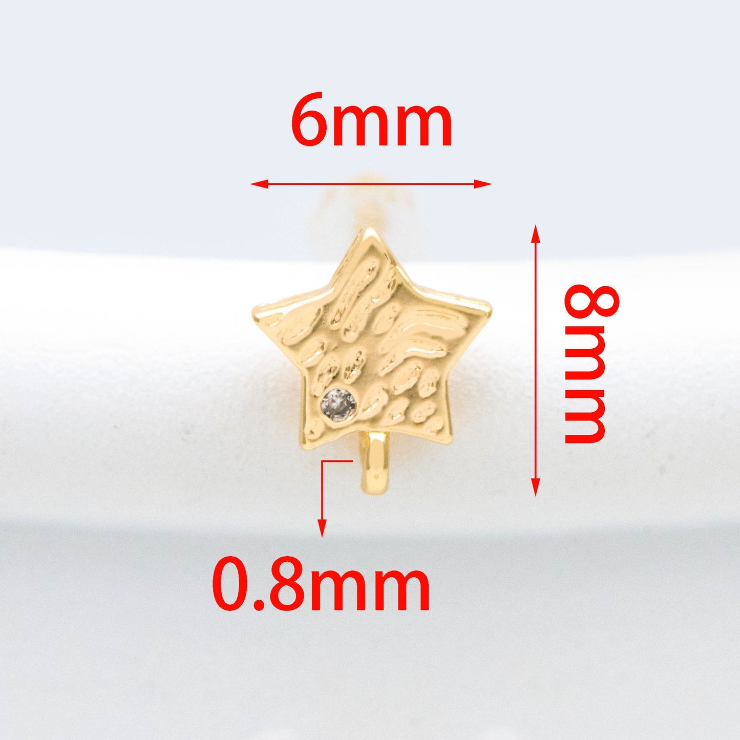 10pcs Star Earring with Loop 6x8mm, Gold Plated Brass Stud Earrings (#GB-1039)