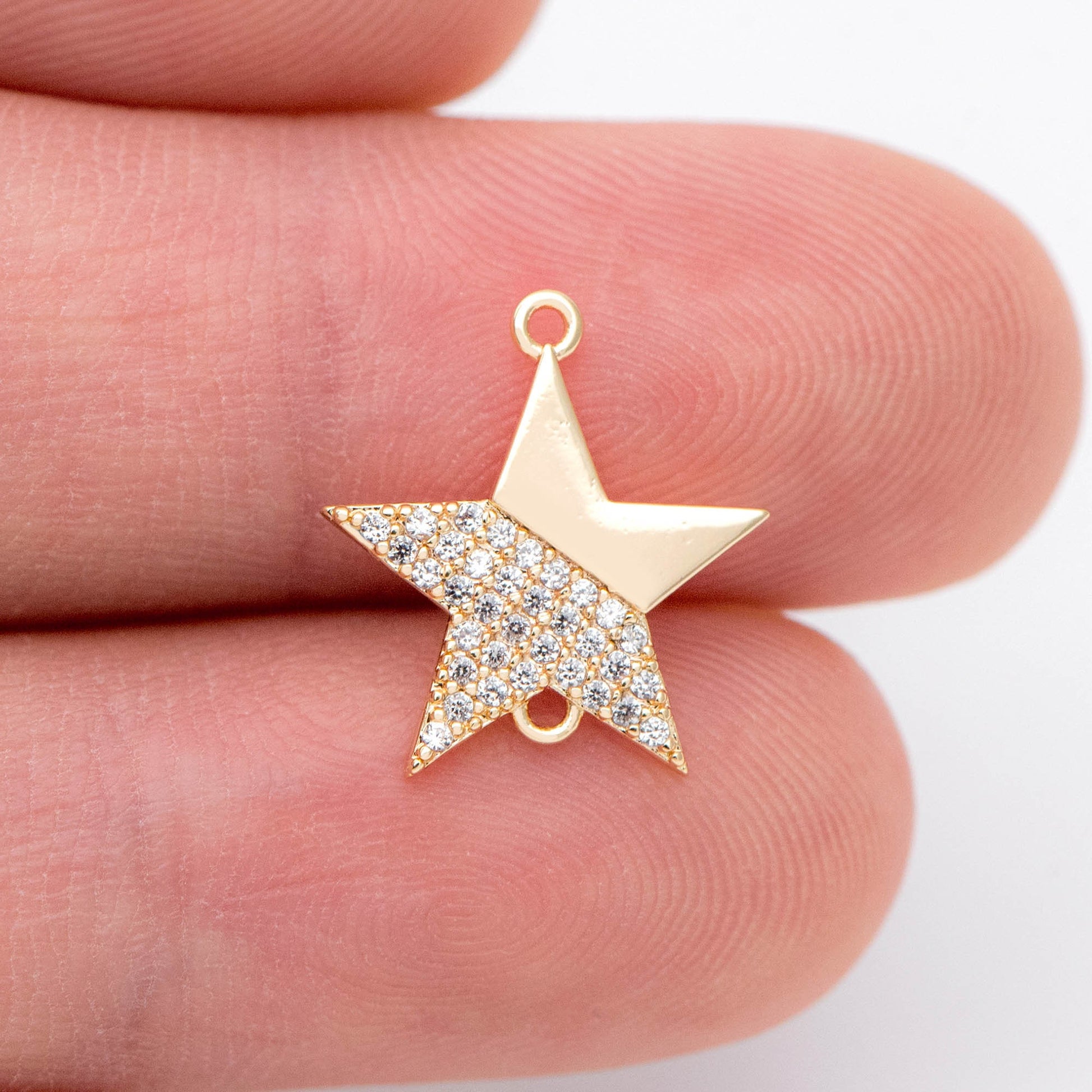 4pcs CZ Pave Gold Coin Star Connectors 14x13mm, 18K Gold plated Brass, Star Charm Pendants (GB-1186)